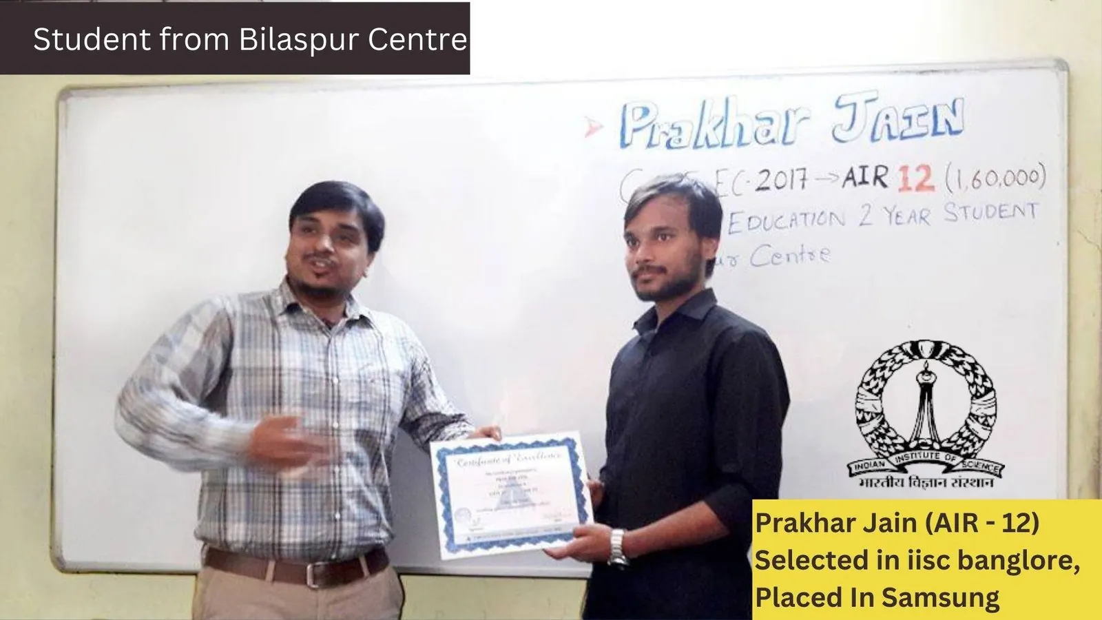 Prakhar Jain receiving a certificate from Sonal Sir